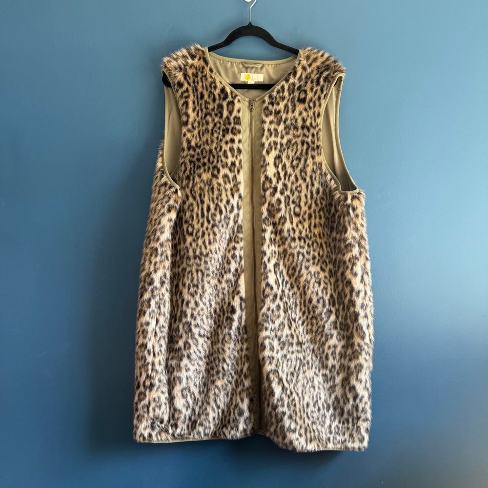 Boden Faux Fur Vest Women's Plus Size 20 Leopard Print Y2K Glam Diva Fall Chilly